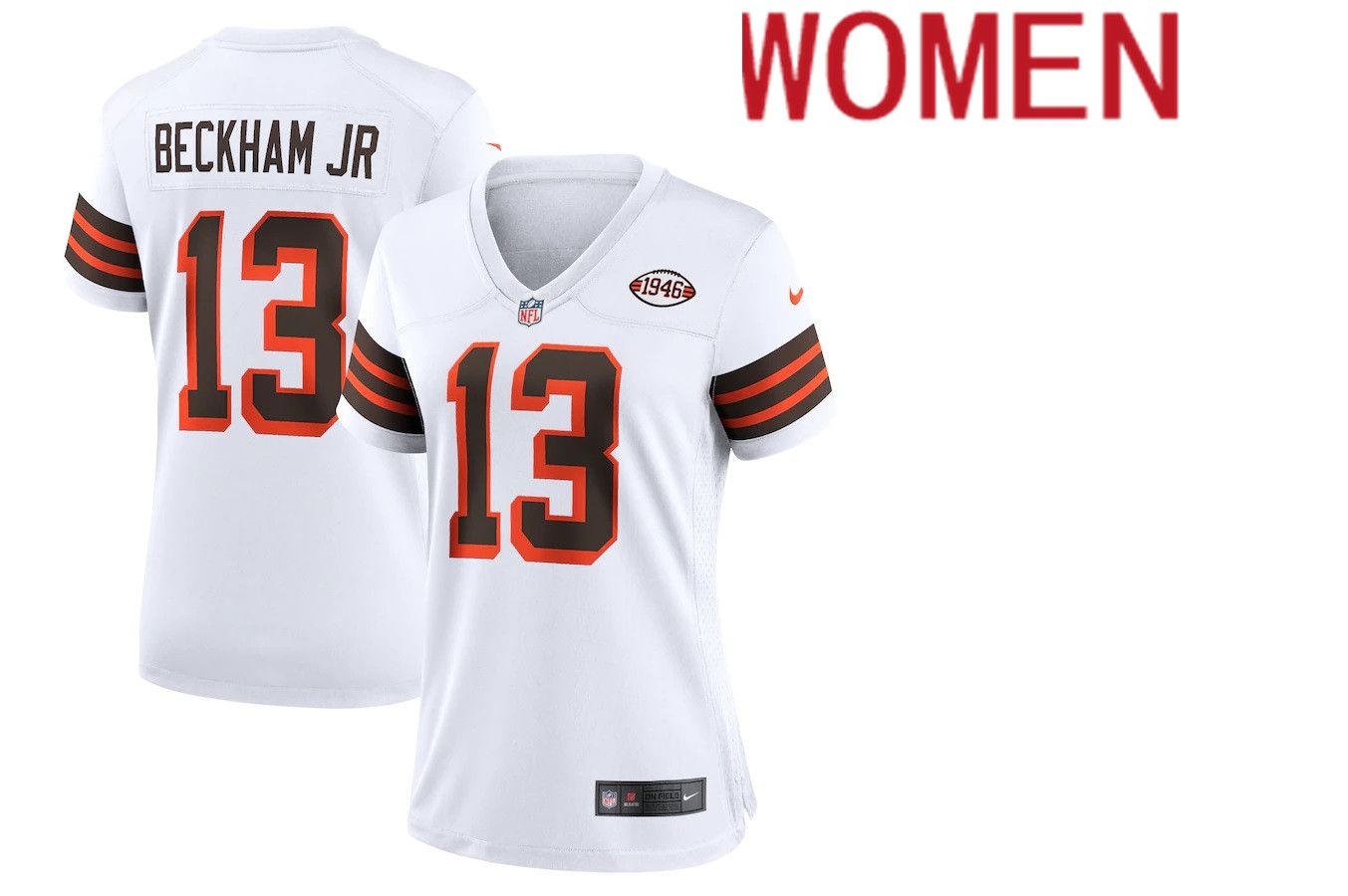 Women Cleveland Browns #13 Odell Beckham Jr. Nike White 1946 Collection Alternate Game NFL Jersey->women nfl jersey->Women Jersey